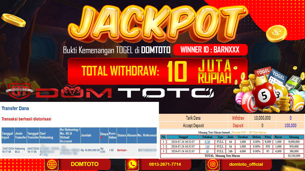JACKPOT TOGEL PASARAN TOTO MACAU  24 JULI 2024